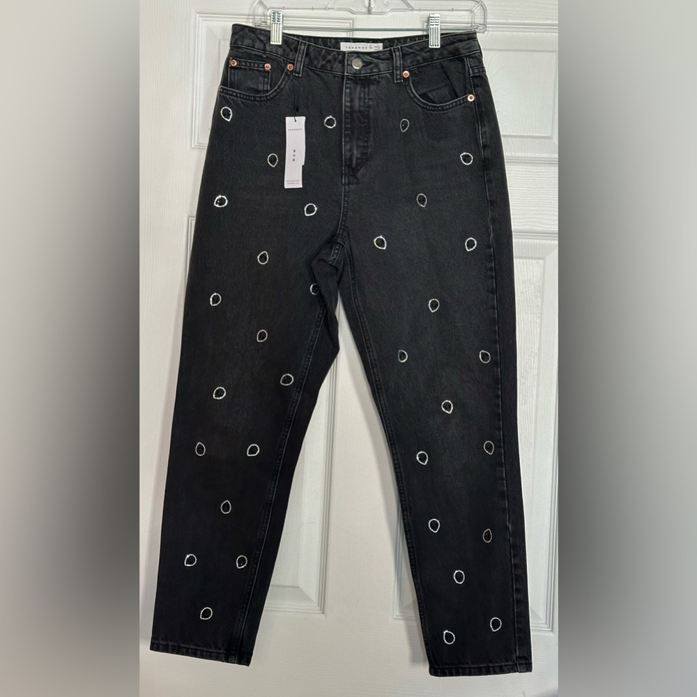 NWT Topshop Women’s Alien Appliqué Mom Jeans - Size 28/30